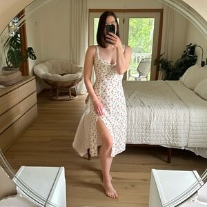 Peach Print High Slit Midi Dress